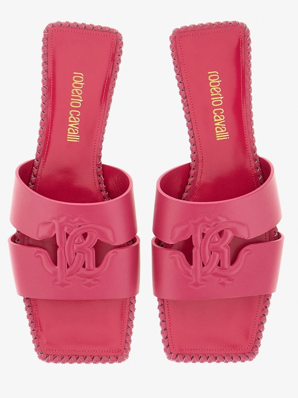 Roberto Cavalli pink leather slide sandals